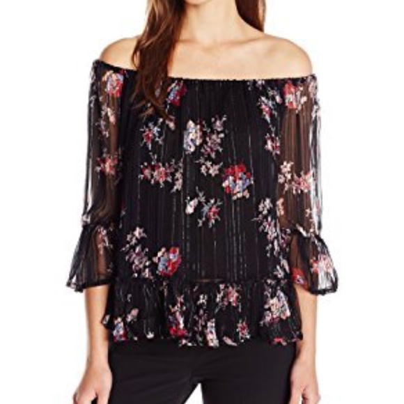 Lucky Brand Tops - Lucky Brand Sheer Off-Shoulder Floral Peasant Top